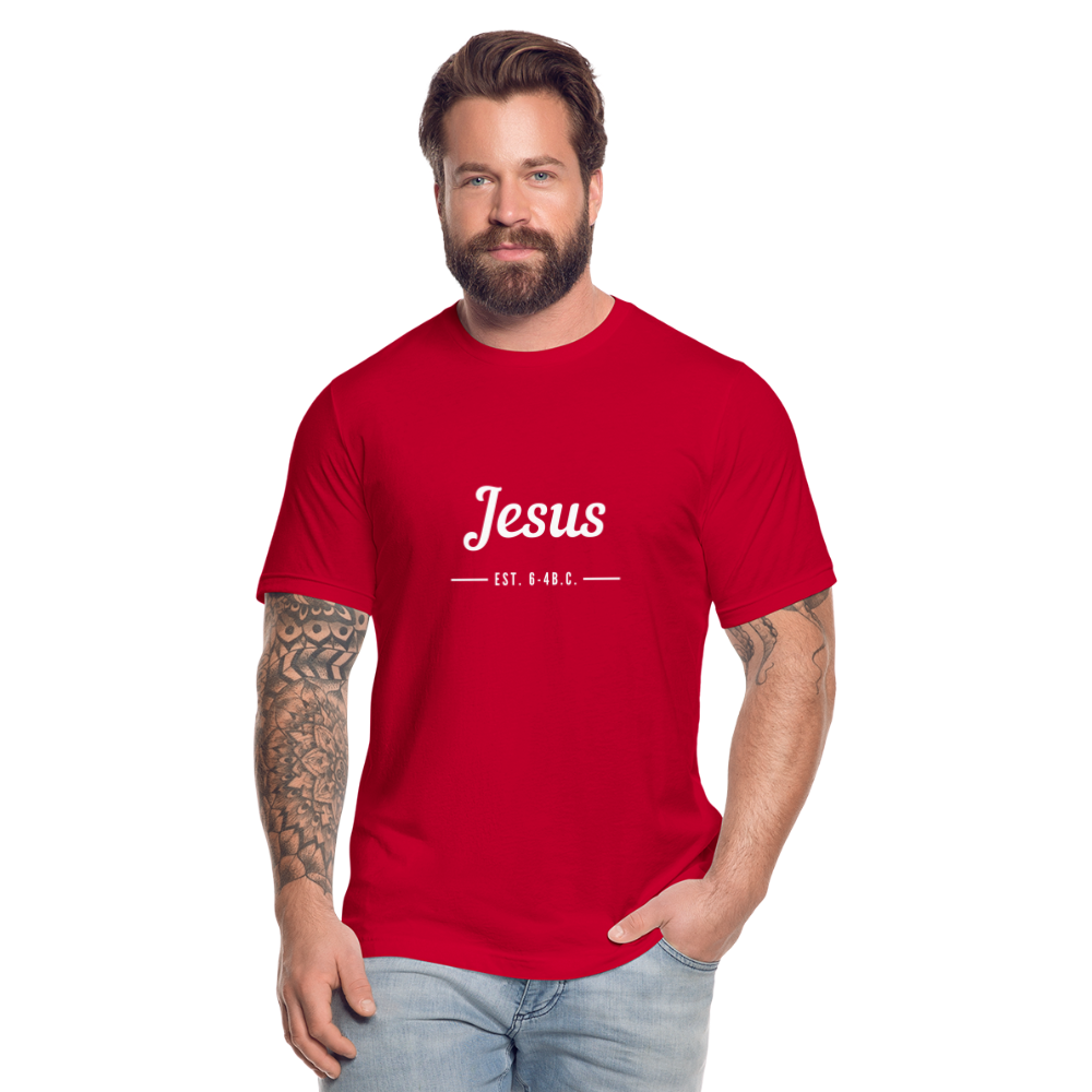 Jesus Est. Unisex Jersey T-Shirt by Bella + Canvas - red