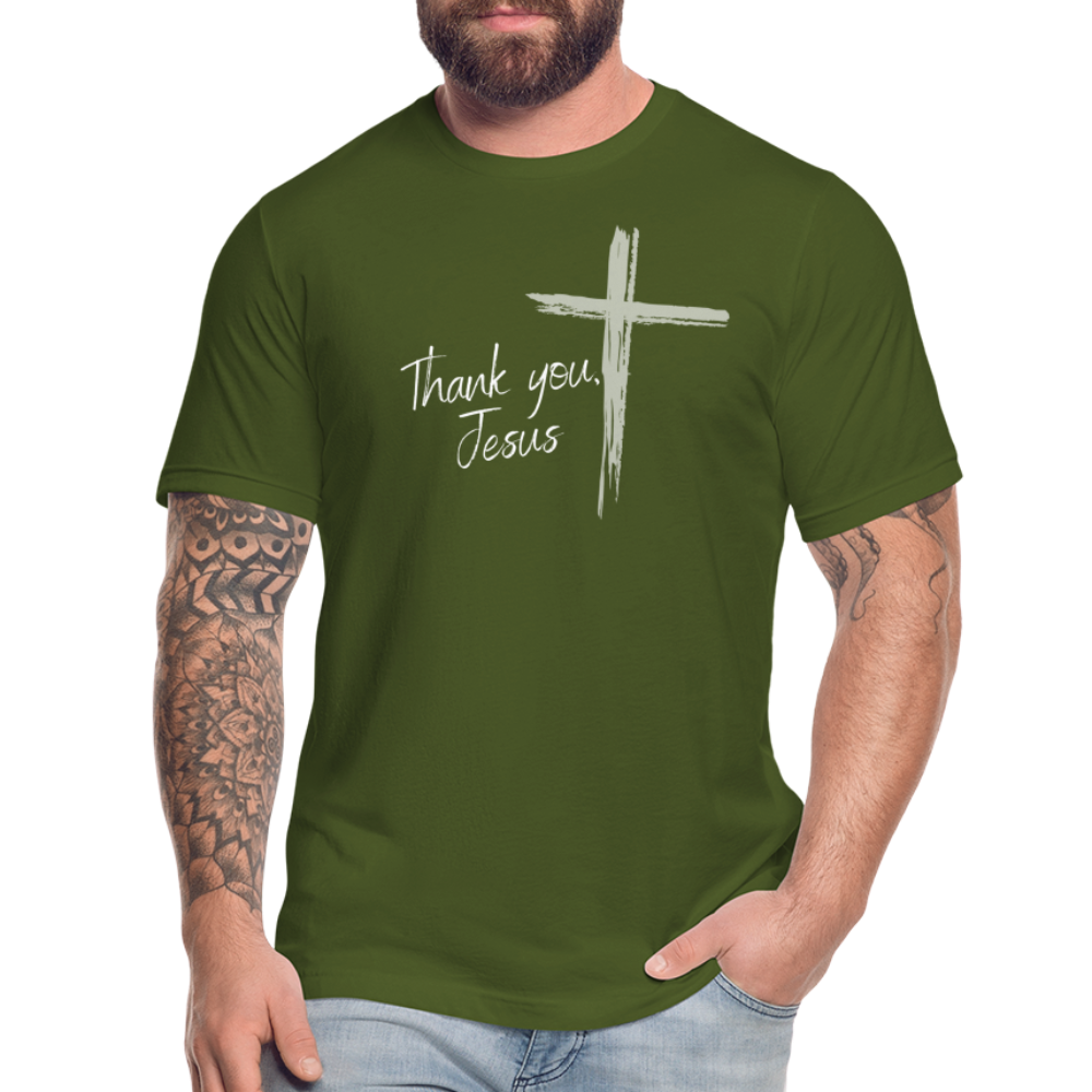 Thank you, Jesus Unisex Jersey T-Shirt by Bella + Canvas - olive
