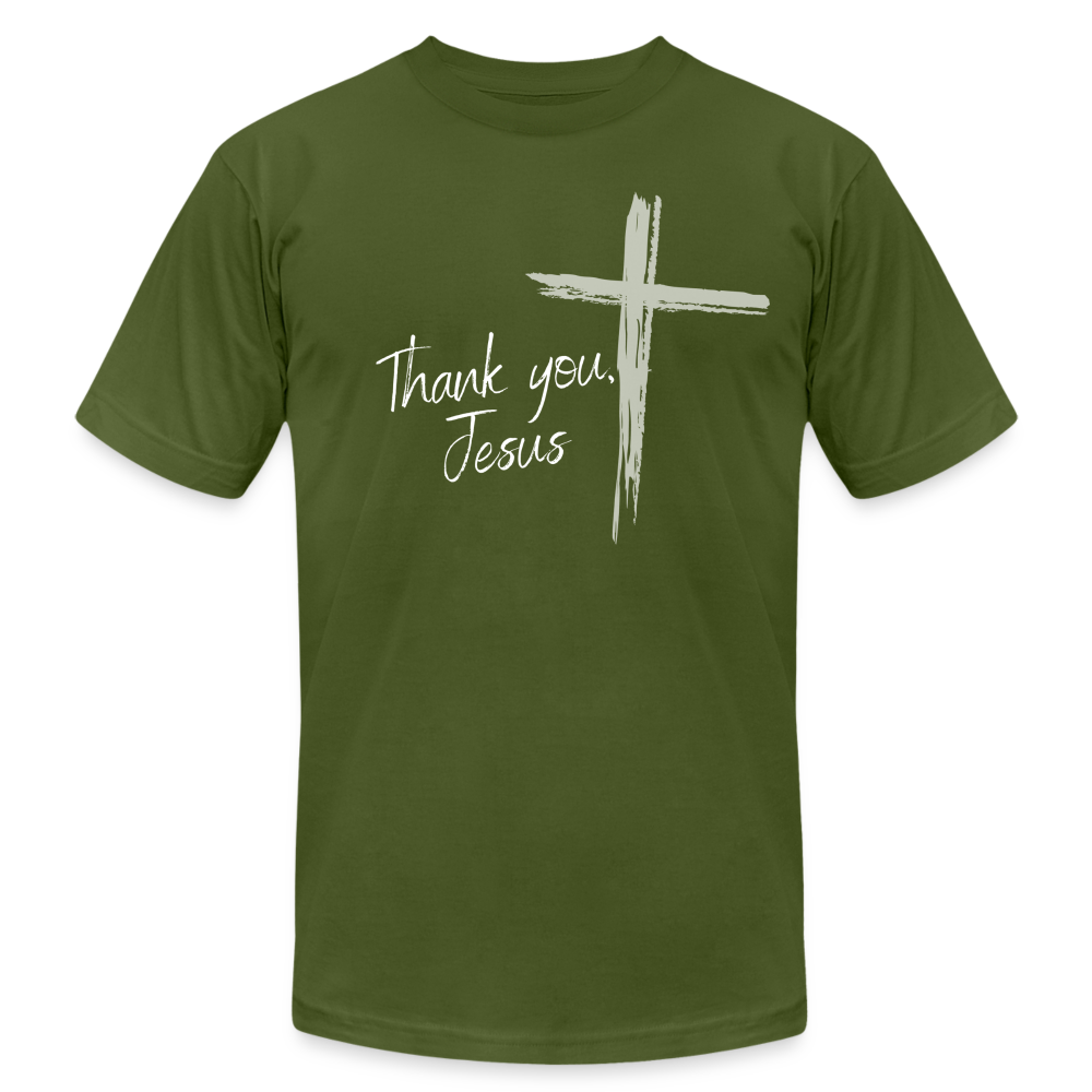 Thank you, Jesus Unisex Jersey T-Shirt by Bella + Canvas - olive