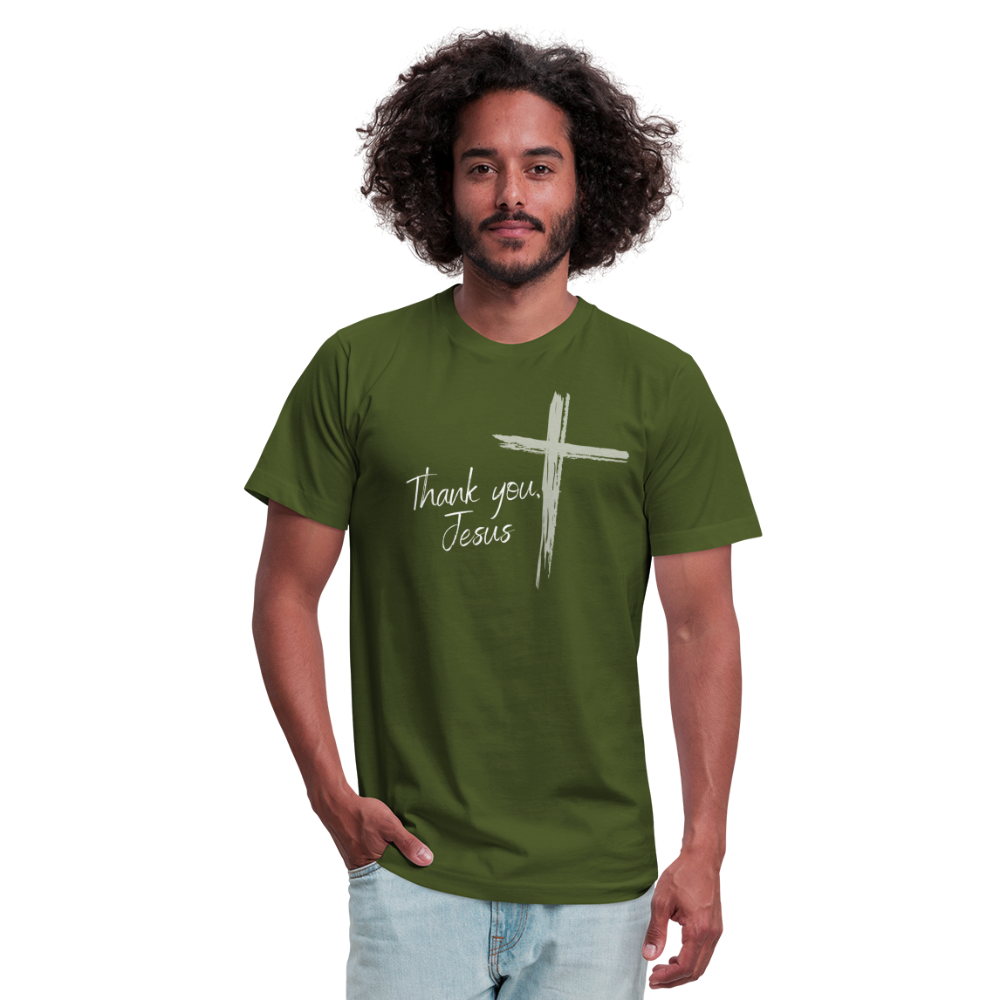 Thank you, Jesus Unisex Jersey T-Shirt by Bella + Canvas - olive