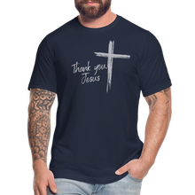 Load image into Gallery viewer, Thank you, Jesus Unisex Jersey T-Shirt by Bella + Canvas - navy
