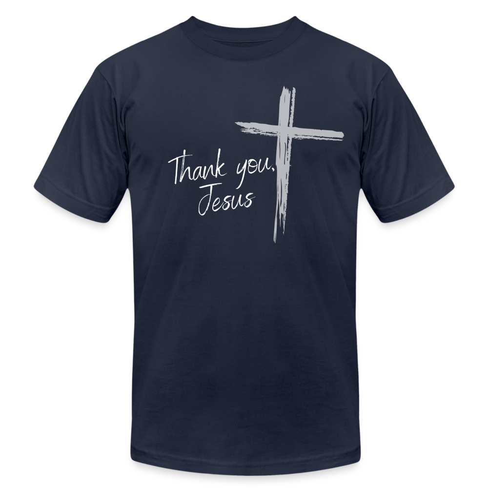 Thank you, Jesus Unisex Jersey T-Shirt by Bella + Canvas - navy