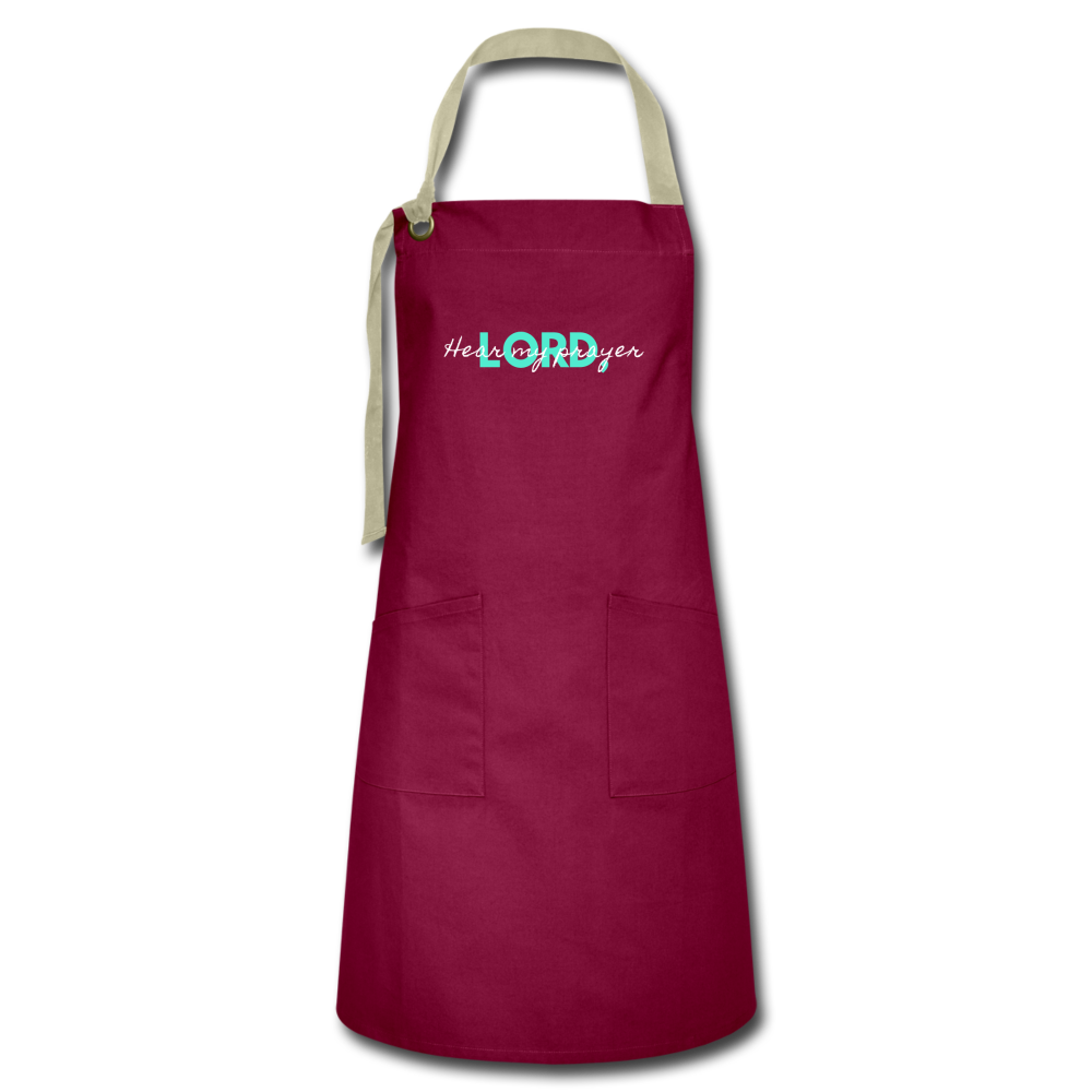 Hear My Prayer Artisan Apron - burgundy/khaki