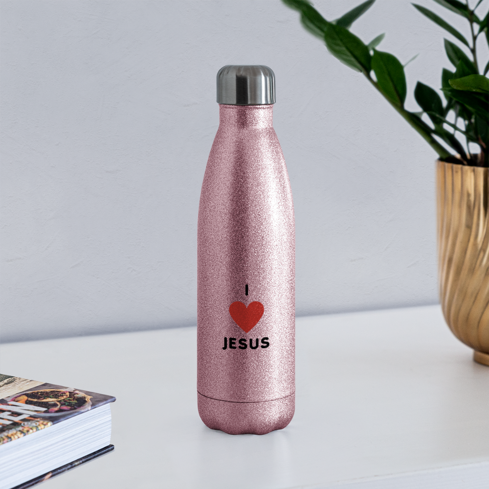 I 💗 Jesus Insulated Stainless Steel Water Bottle - pink glitter