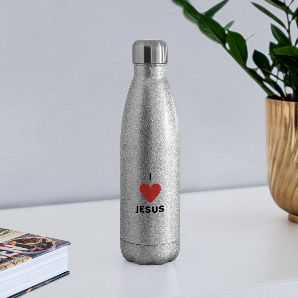 I 💗 Jesus Insulated Stainless Steel Water Bottle - silver glitter