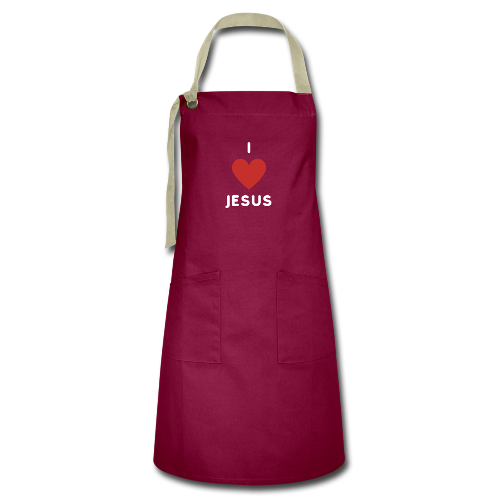 I 💗 Jesus Artisan Apron - burgundy/khaki