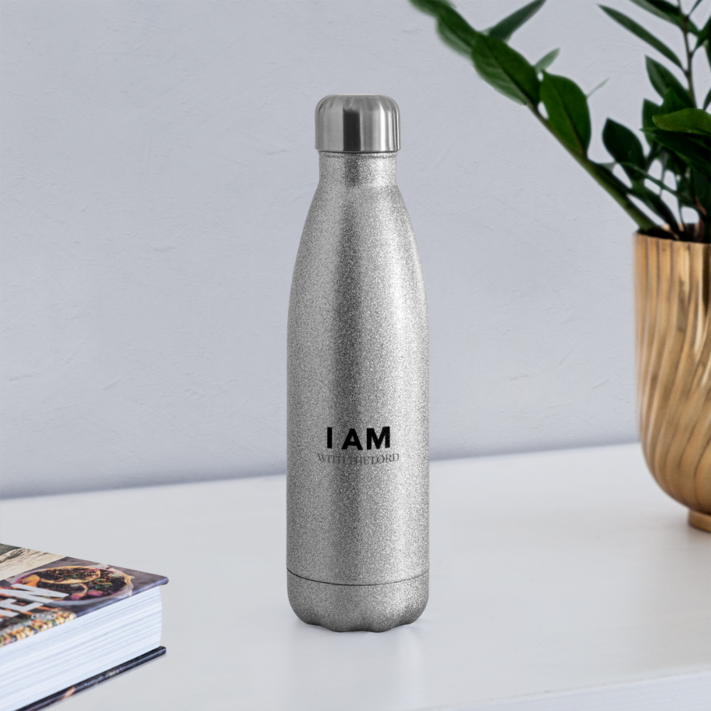 I Am With The Lord Insulated Stainless Steel Water Bottle - silver glitter