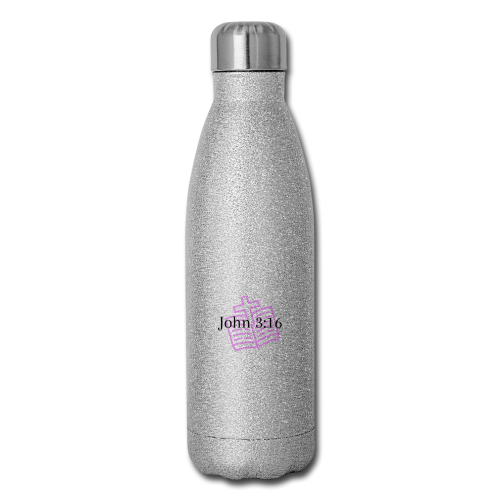 John 3:16 Insulated Stainless Steel Water Bottle - silver glitter
