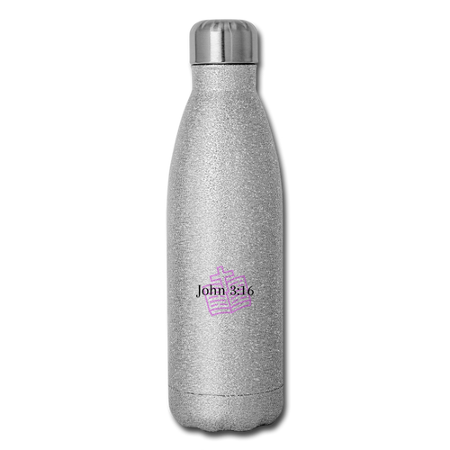 John 3:16 Insulated Stainless Steel Water Bottle - silver glitter