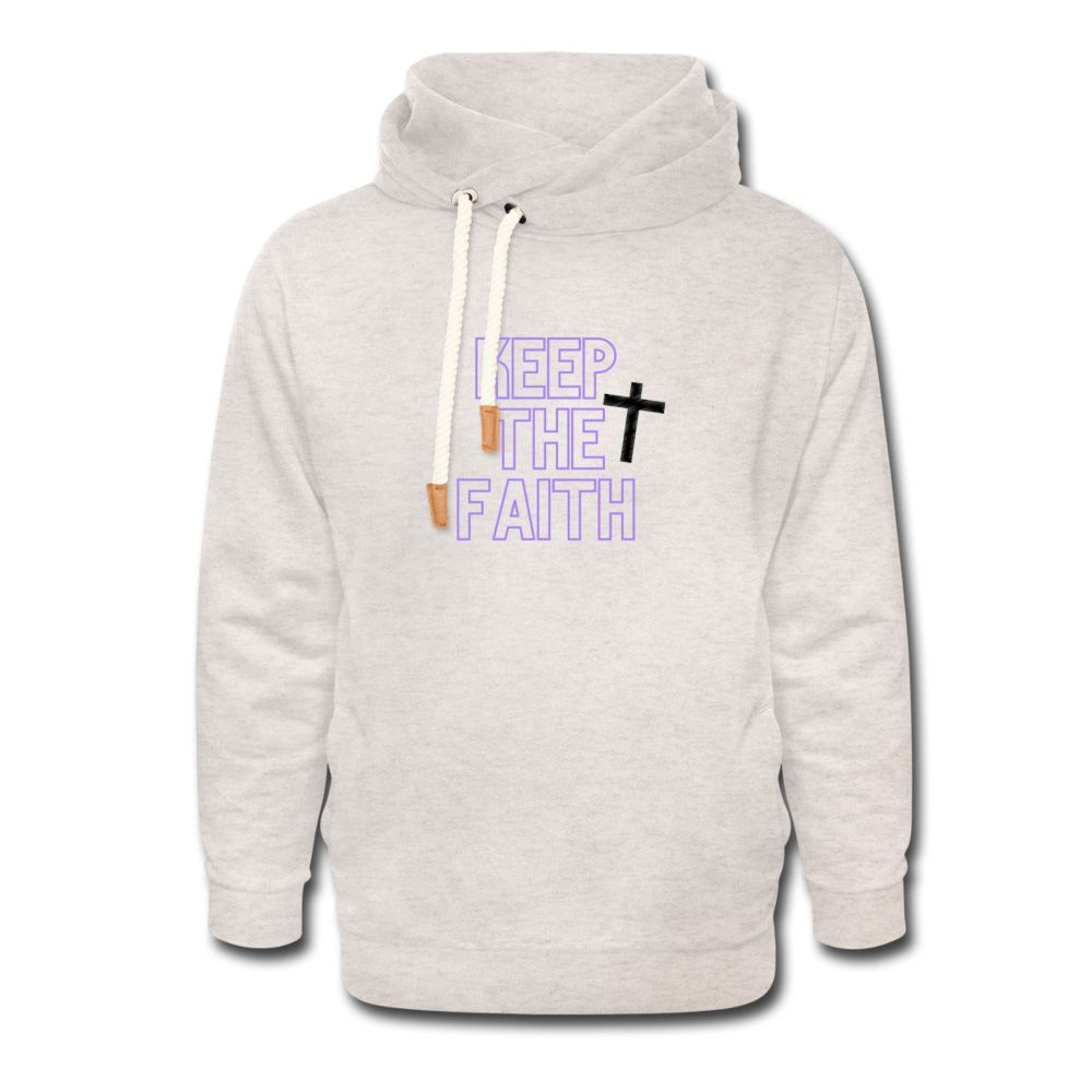 Keep The Faith Shawl Collar Hoodie - heather oatmeal