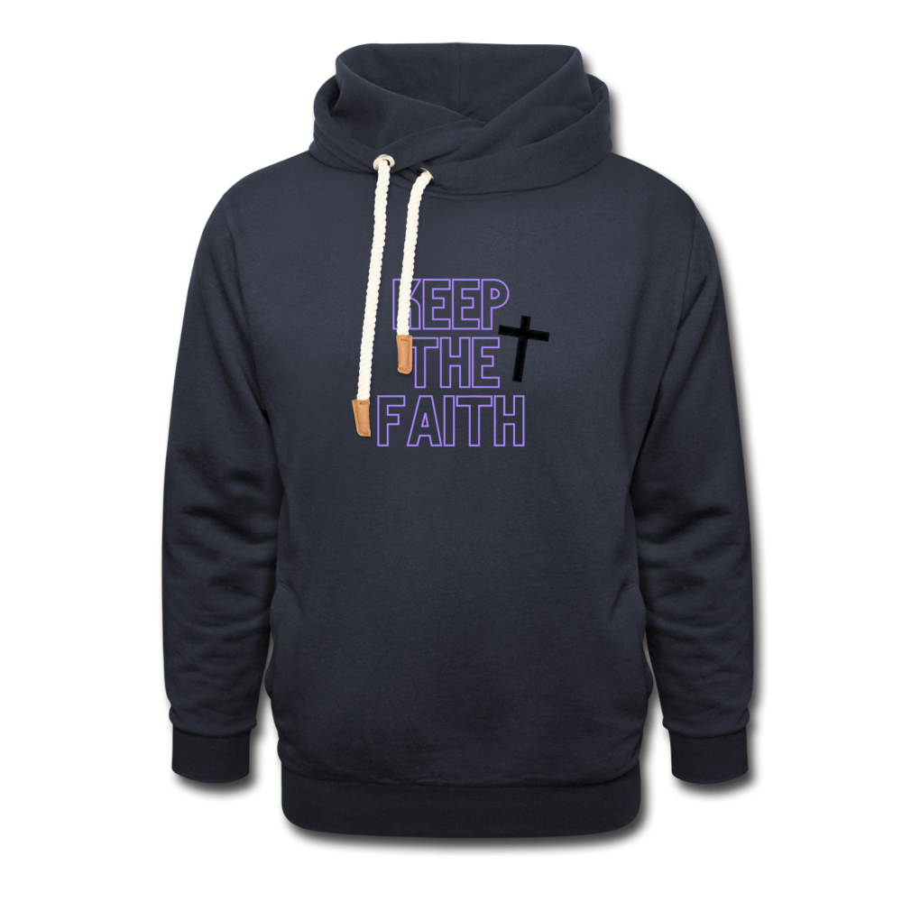 Keep The Faith Shawl Collar Hoodie - navy
