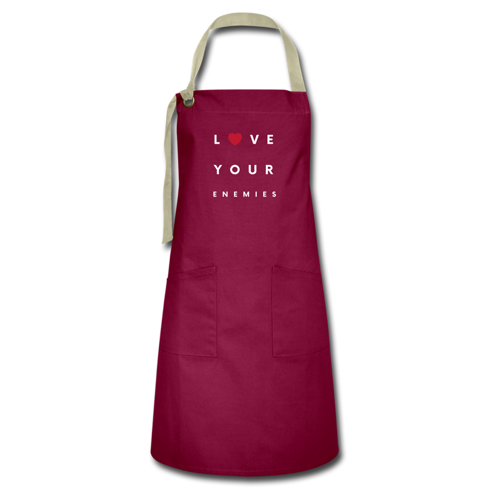 Love Your Enemies Artisan Apron - burgundy/khaki