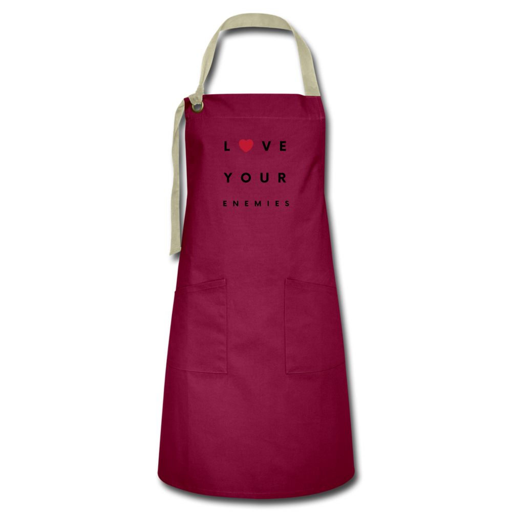 Love Your Enemies Artisan Apron - burgundy/khaki
