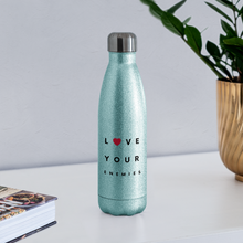 Load image into Gallery viewer, Love Your Enemies Insulated Stainless Steel Water Bottle - turquoise glitter
