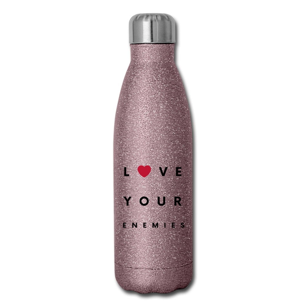 Love Your Enemies Insulated Stainless Steel Water Bottle - pink glitter