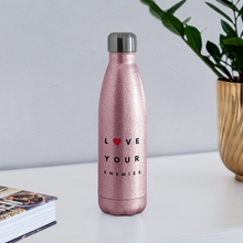 Load image into Gallery viewer, Love Your Enemies Insulated Stainless Steel Water Bottle - pink glitter
