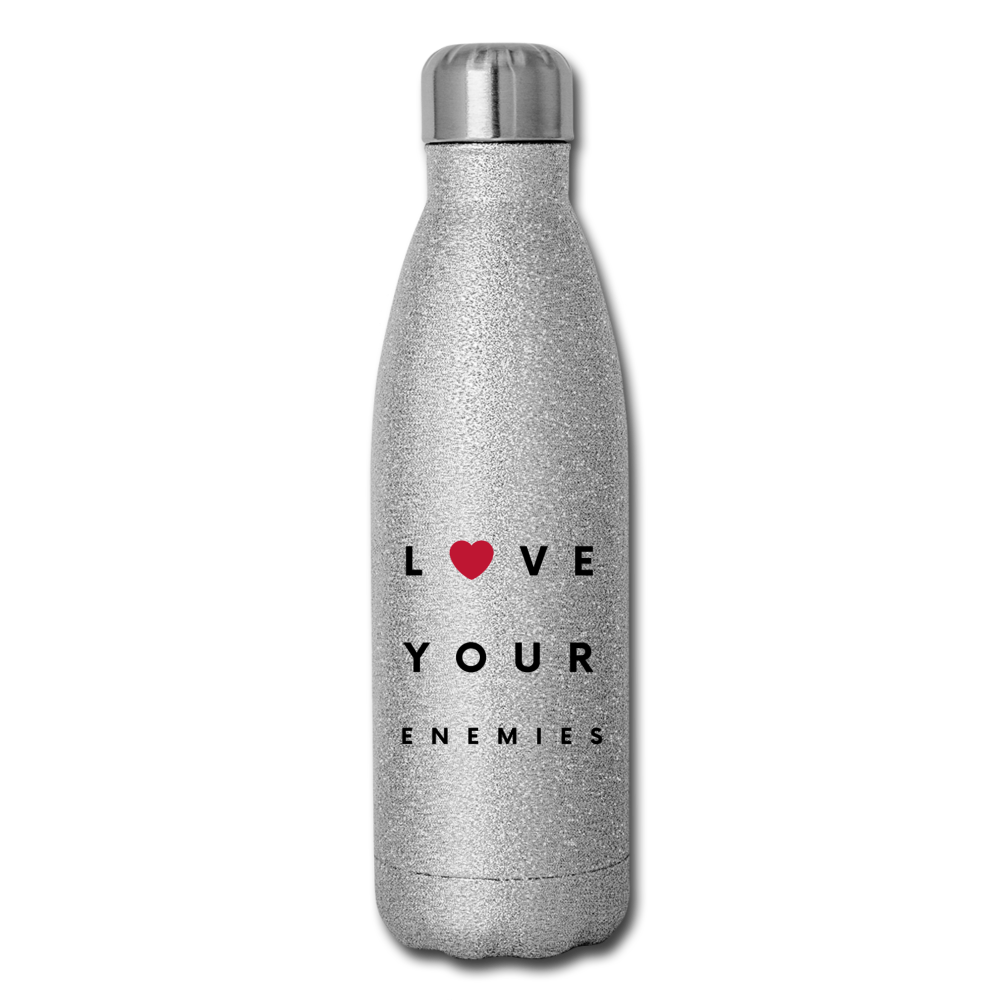 Love Your Enemies Insulated Stainless Steel Water Bottle - silver glitter