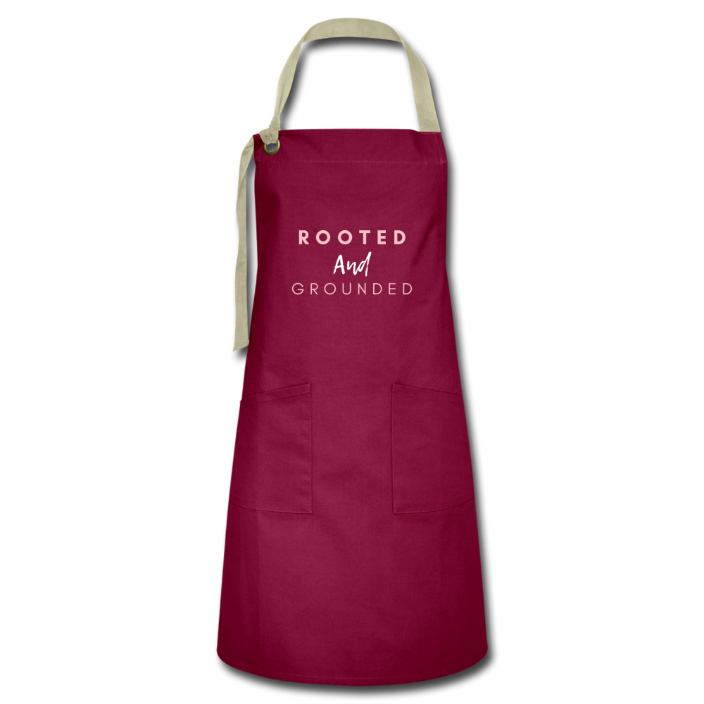 Rooted and Grounded Artisan Apron - burgundy/khaki