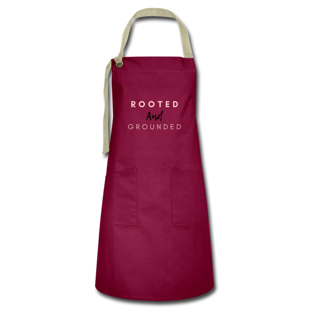 Rooted and Grounded Artisan Apron - burgundy/khaki