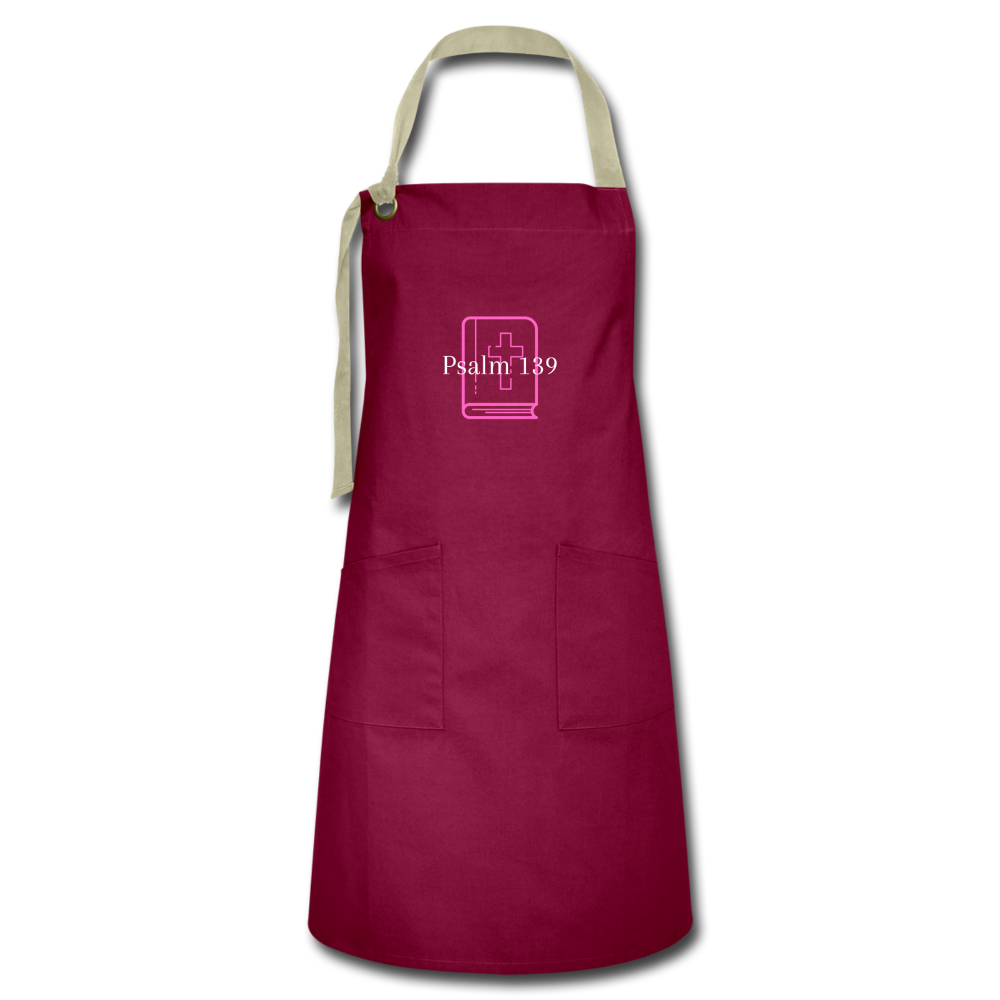 Psalm 139 (Purple) Artisan Apron - burgundy/khaki