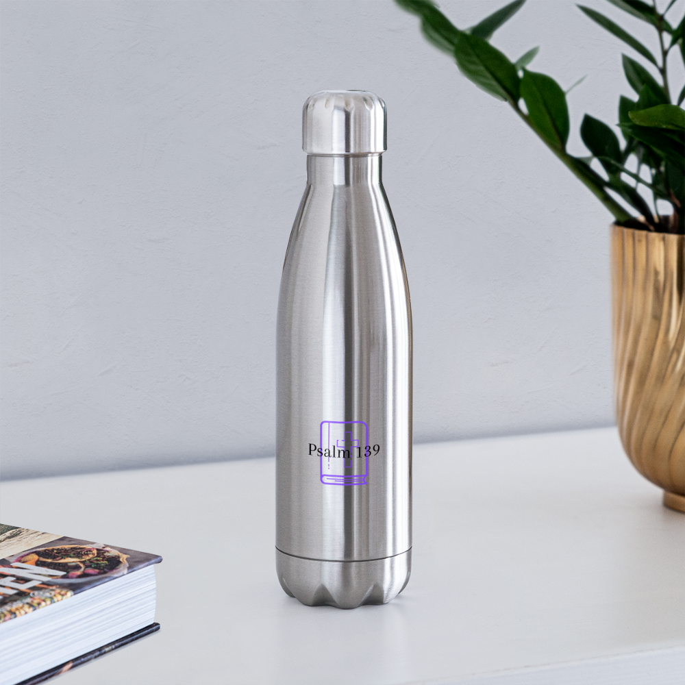 Psalm 139 (Purple) Insulated Stainless Steel Water Bottle - silver