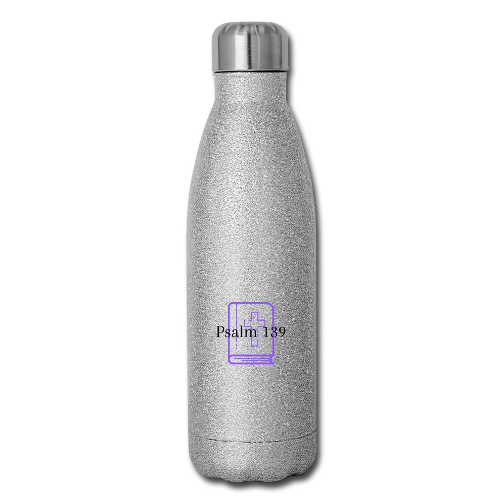 Psalm 139 (Purple) Insulated Stainless Steel Water Bottle - silver glitter
