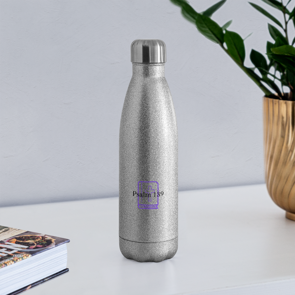 Psalm 139 (Purple) Insulated Stainless Steel Water Bottle - silver glitter