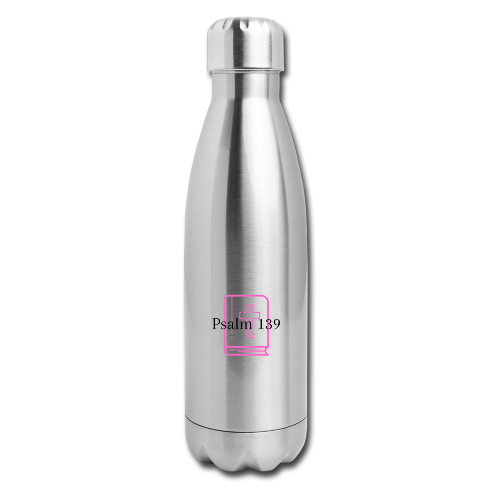 Psalm 139 (Pink) Insulated Stainless Steel Water Bottle - silver