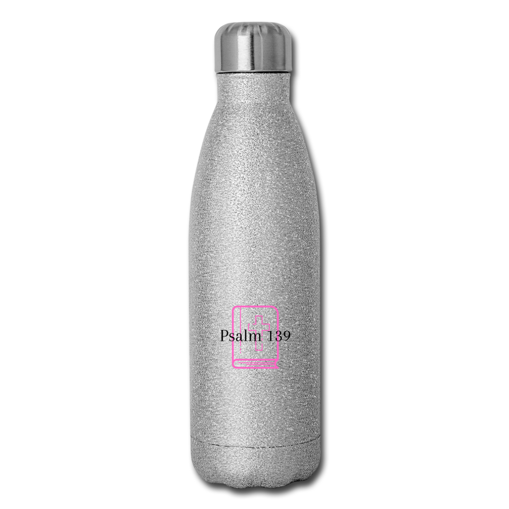 Psalm 139 (Pink) Insulated Stainless Steel Water Bottle - silver glitter