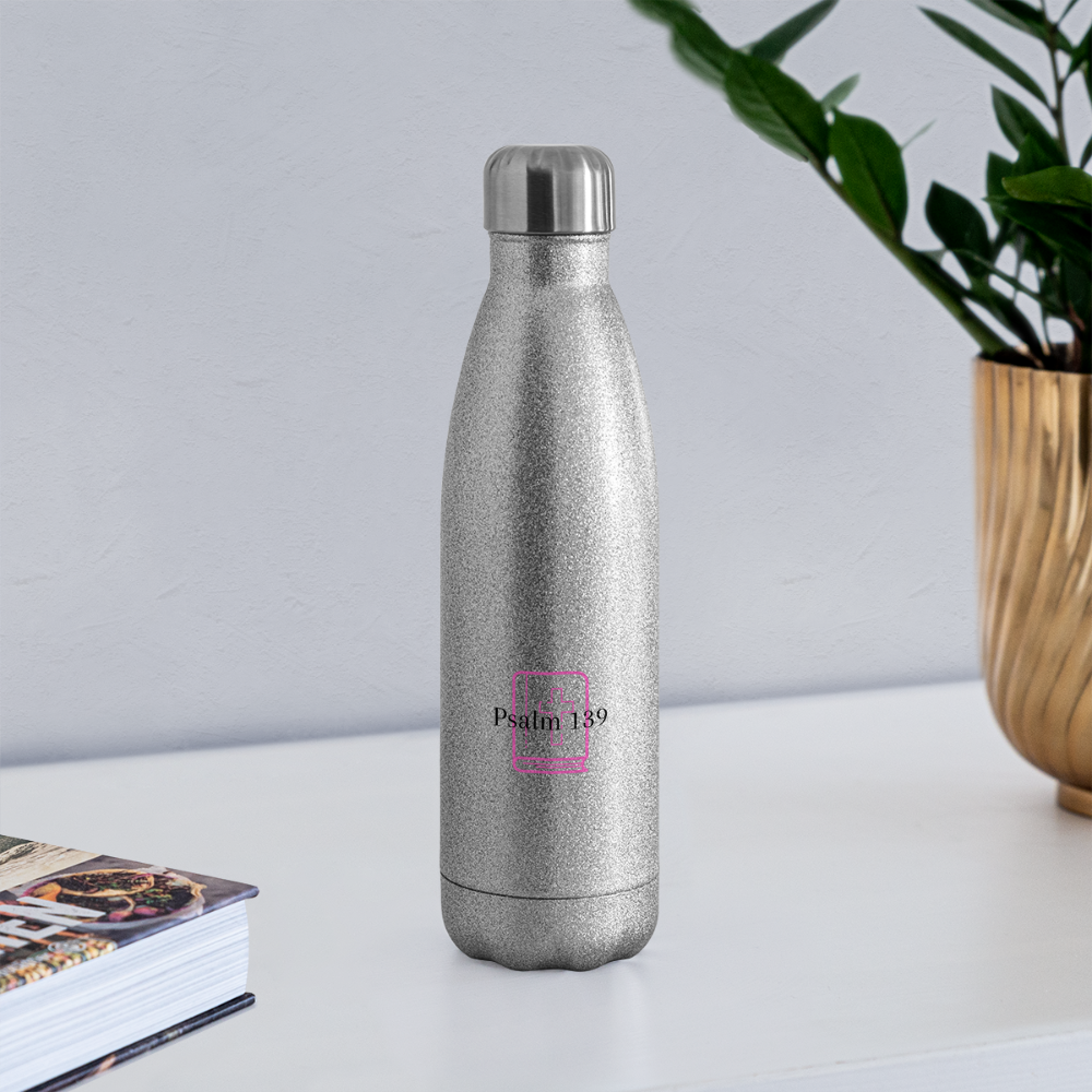 Psalm 139 (Pink) Insulated Stainless Steel Water Bottle - silver glitter