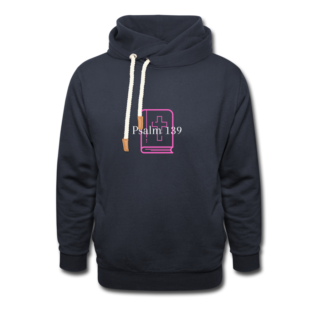 Psalm 139 (Pink & White) Shawl Collar Hoodie - navy