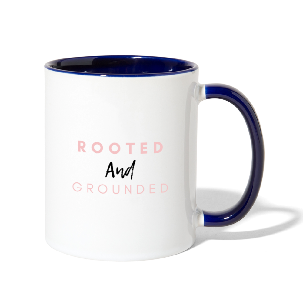 Rooted and Grounded Contrast Coffee Mug - white/cobalt blue