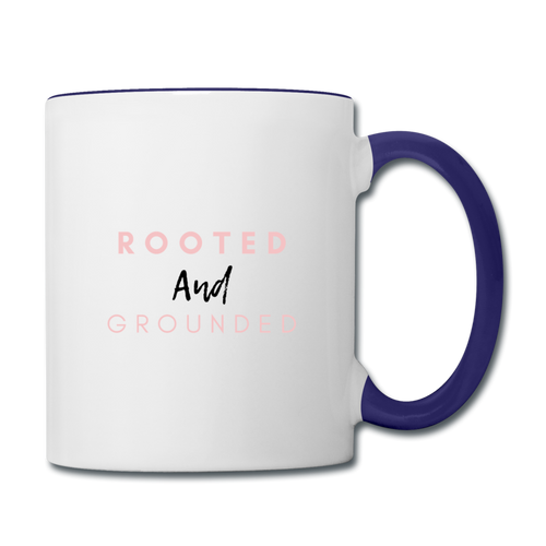 Rooted and Grounded Contrast Coffee Mug - white/cobalt blue