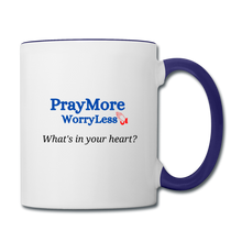 Load image into Gallery viewer, What&#39;s In Your Heart? Contrast Coffee Mug - white/cobalt blue
