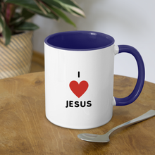 Load image into Gallery viewer, I 💗 Jesus Contrast Coffee Mug - white/cobalt blue
