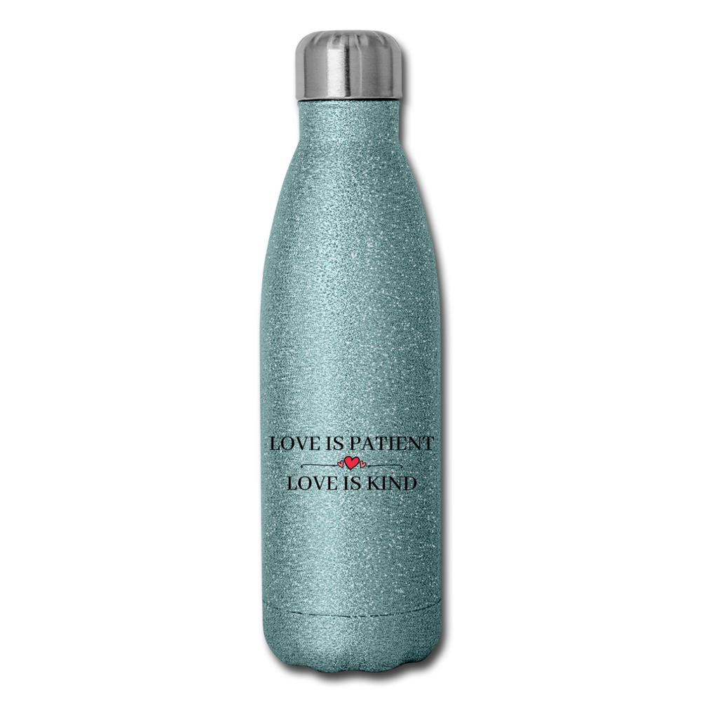 Love is... Insulated Stainless Steel Water Bottle - turquoise glitter