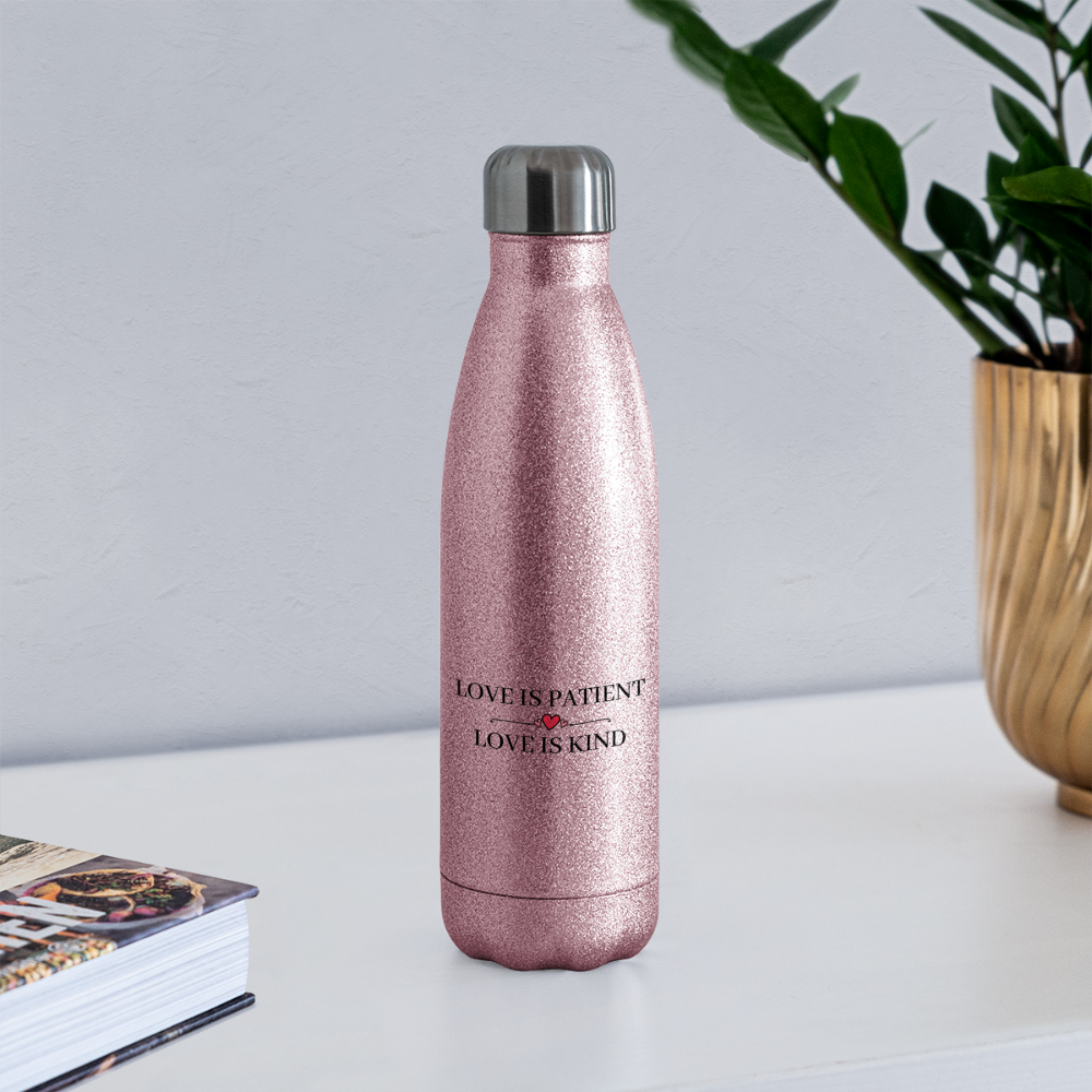 Love is... Insulated Stainless Steel Water Bottle - pink glitter