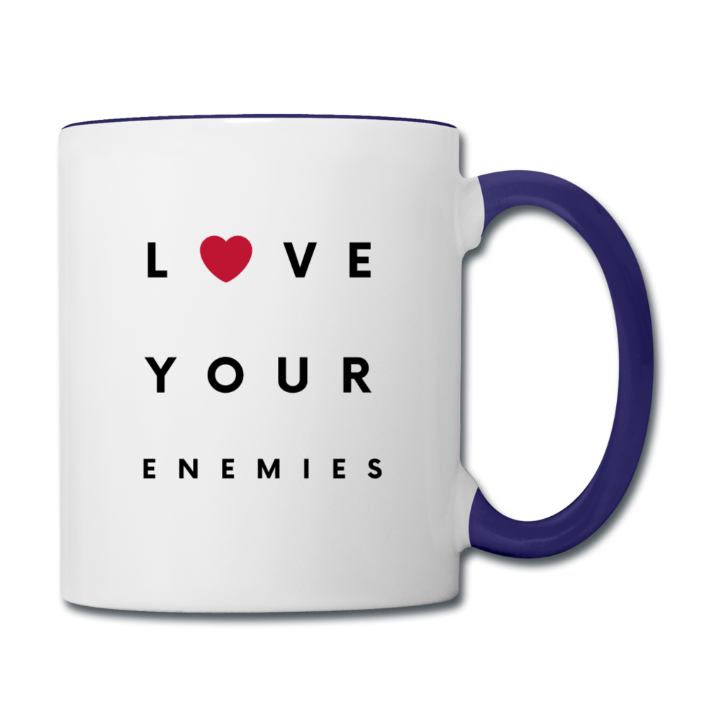 Love Your Enemies Contrast Coffee Mug - white/cobalt blue