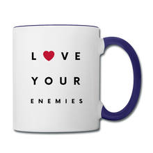 Load image into Gallery viewer, Love Your Enemies Contrast Coffee Mug - white/cobalt blue
