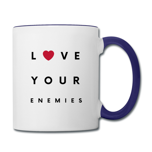 Love Your Enemies Contrast Coffee Mug - white/cobalt blue