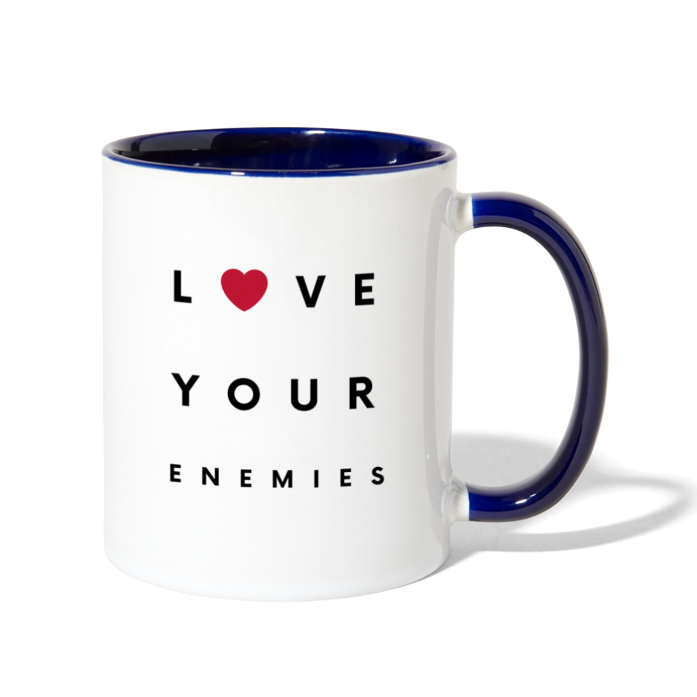 Love Your Enemies Contrast Coffee Mug - white/cobalt blue