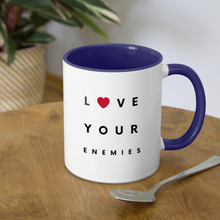 Load image into Gallery viewer, Love Your Enemies Contrast Coffee Mug - white/cobalt blue
