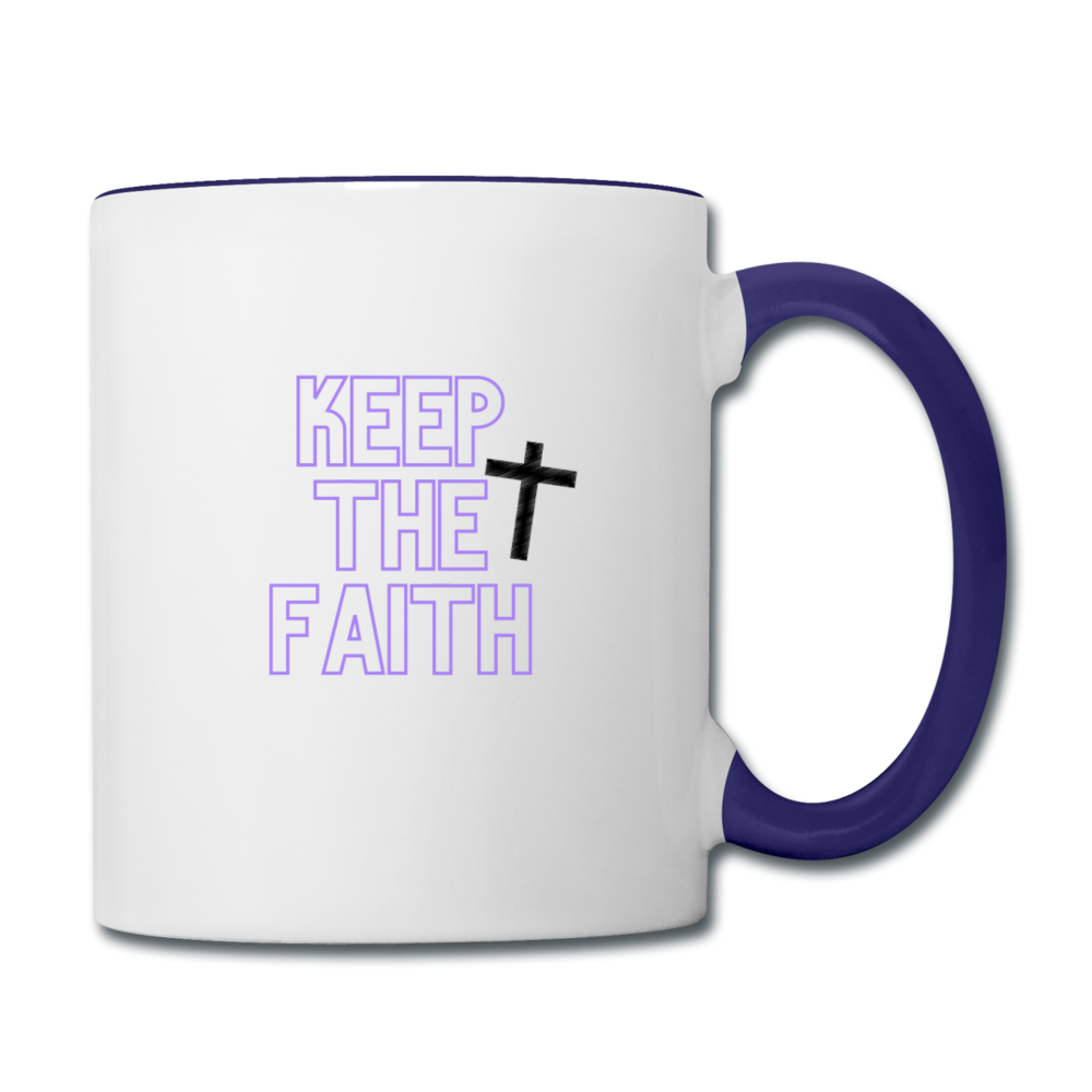 Keep the Faith Contrast Coffee Mug - white/cobalt blue