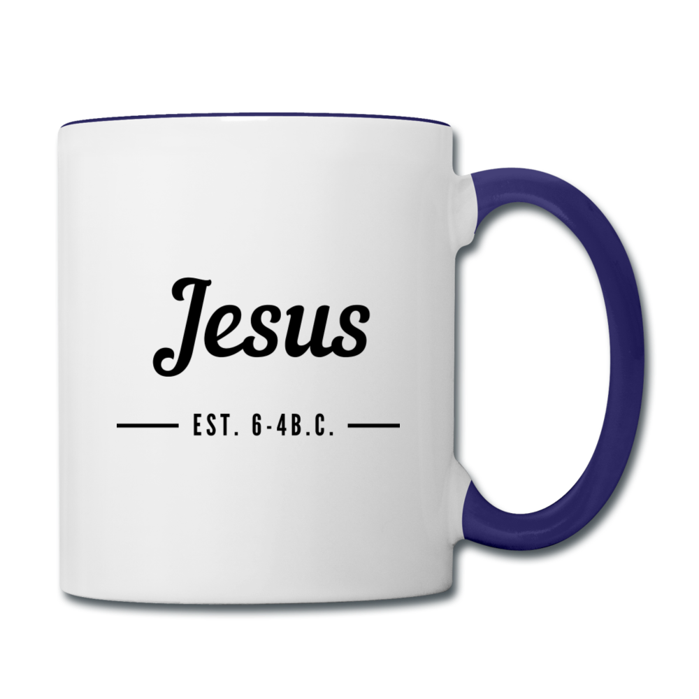Jesus Est. Contrast Coffee Mug - white/cobalt blue