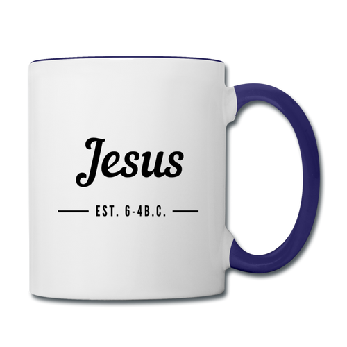 Jesus Est. Contrast Coffee Mug - white/cobalt blue