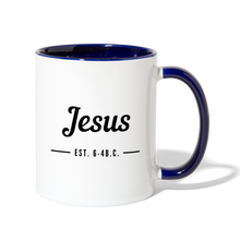 Load image into Gallery viewer, Jesus Est. Contrast Coffee Mug - white/cobalt blue
