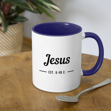 Load image into Gallery viewer, Jesus Est. Contrast Coffee Mug - white/cobalt blue
