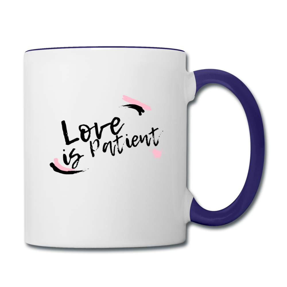Love is Patient Contrast Coffee Mug - white/cobalt blue