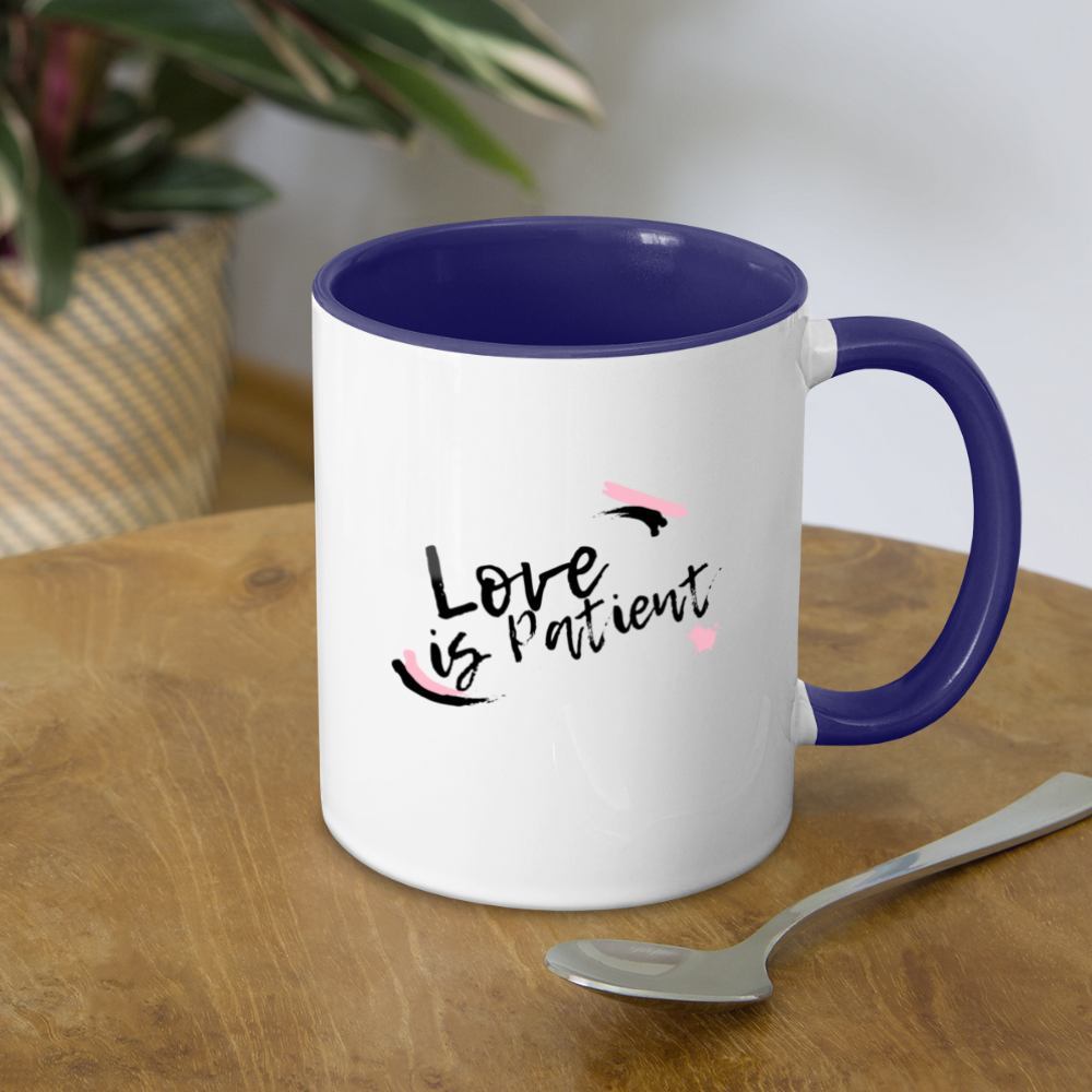 Love is Patient Contrast Coffee Mug - white/cobalt blue