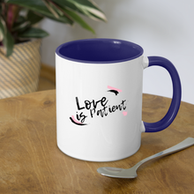 Load image into Gallery viewer, Love is Patient Contrast Coffee Mug - white/cobalt blue
